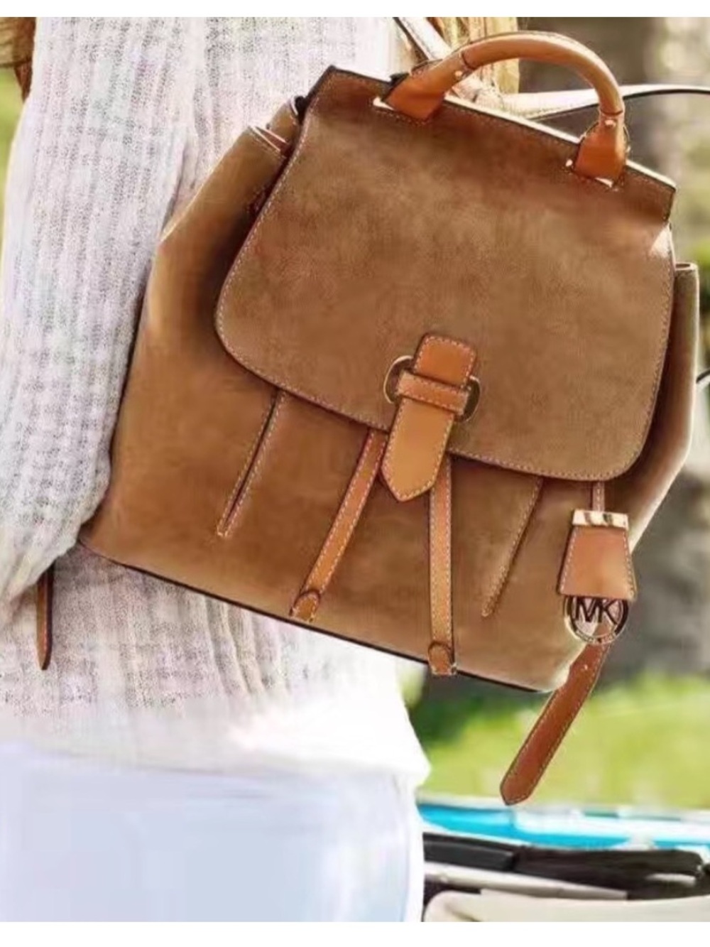 Michael Kors Suede Leather Tan Backpack Handbag